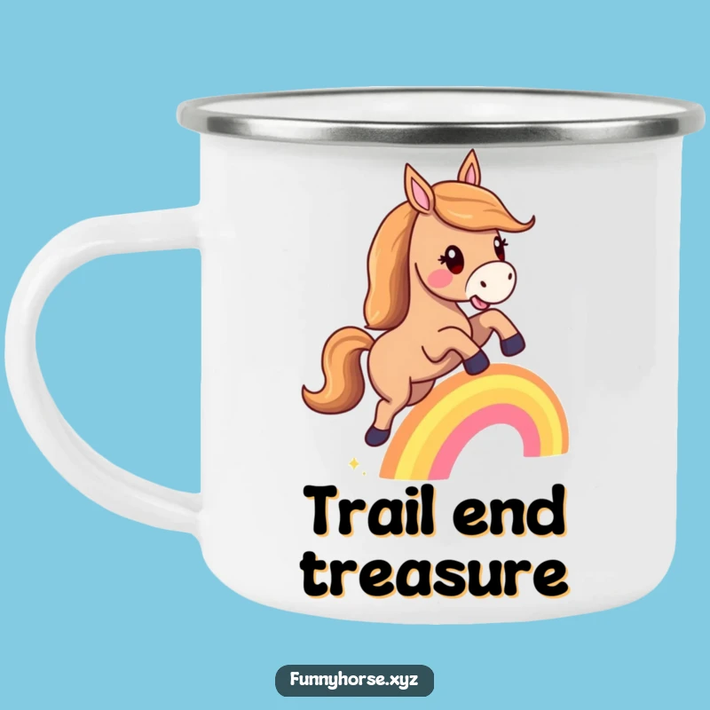 Funny Horse Rainbow Leap Camping Mug: Outdoor Magical Humor Gift