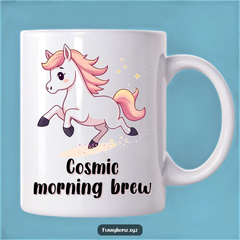 Funny Energetic Horse Stardust Mug: Blast Off with Laughter, A Cosmic Gift!