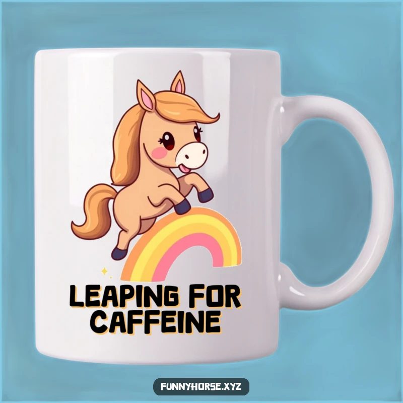 Funny Horse Rainbow Leap Mug: Magical Equine Humor Gift