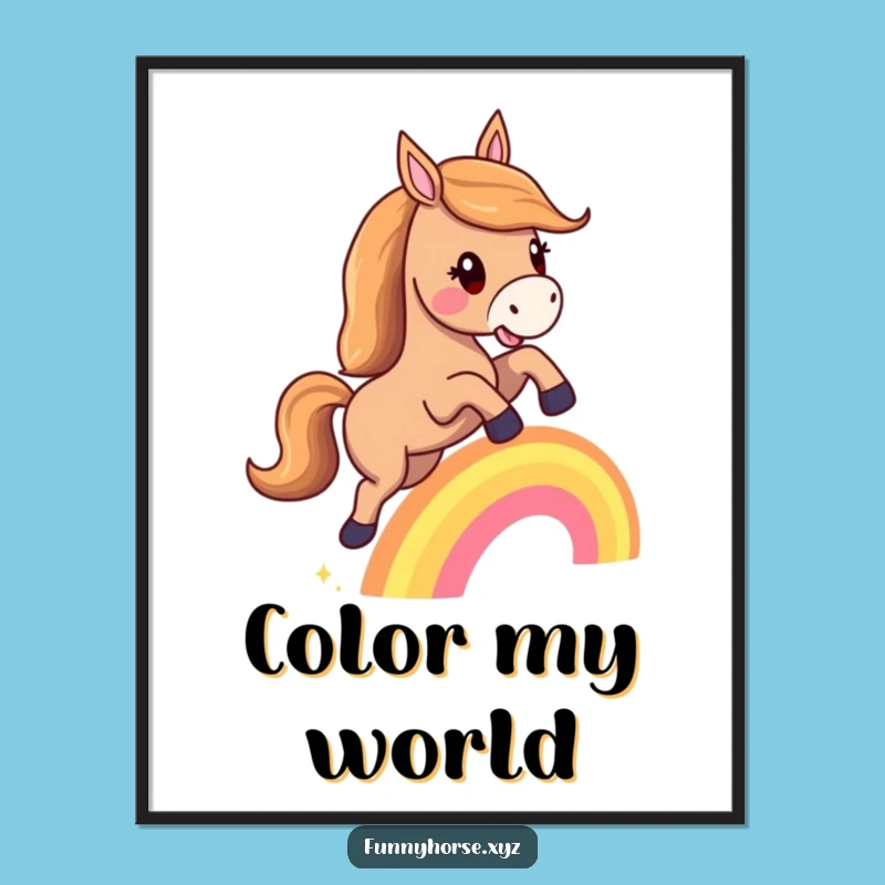 Funny Horse Rainbow Leap Digital Art: Magical Equine Wall Decor Gift