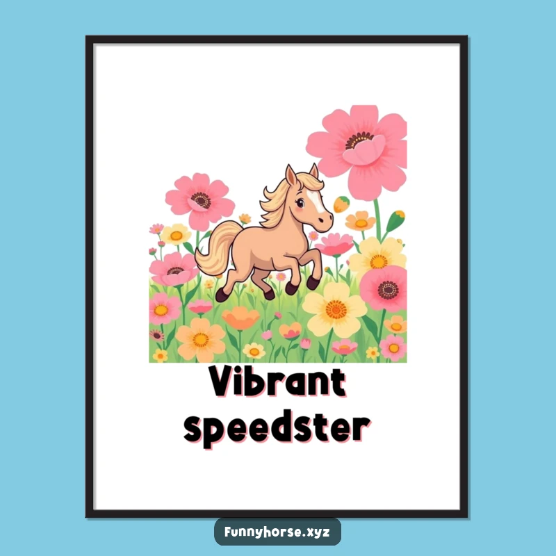 Funny Horse Flower Gallop Digital Art: Playful Equine Wall Decor Gift