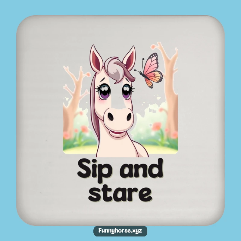 Funny Surprised Horse Butterfly Coaster - Protect Surfaces with Nature Humor Gift