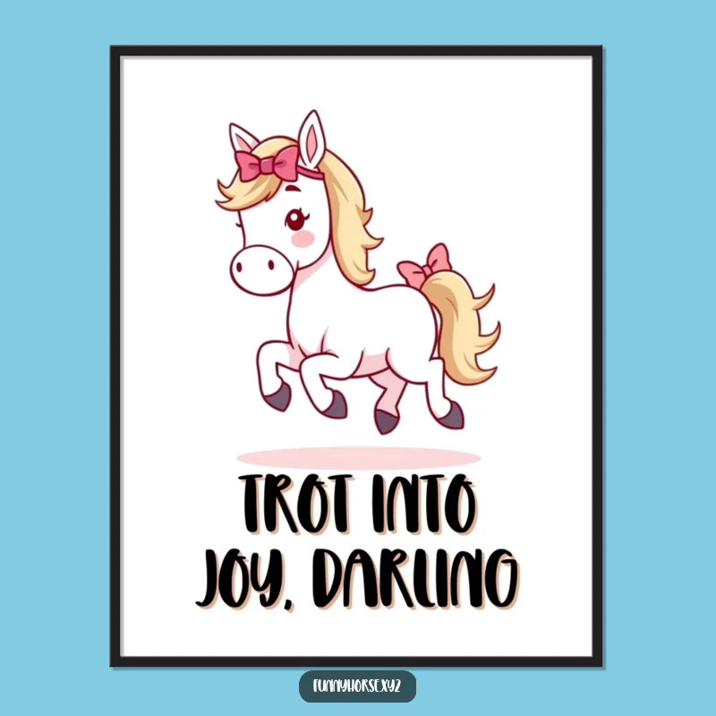 Free Printable Wall Art: Adorable Hopping Horse With Bow, Downloadable Charm