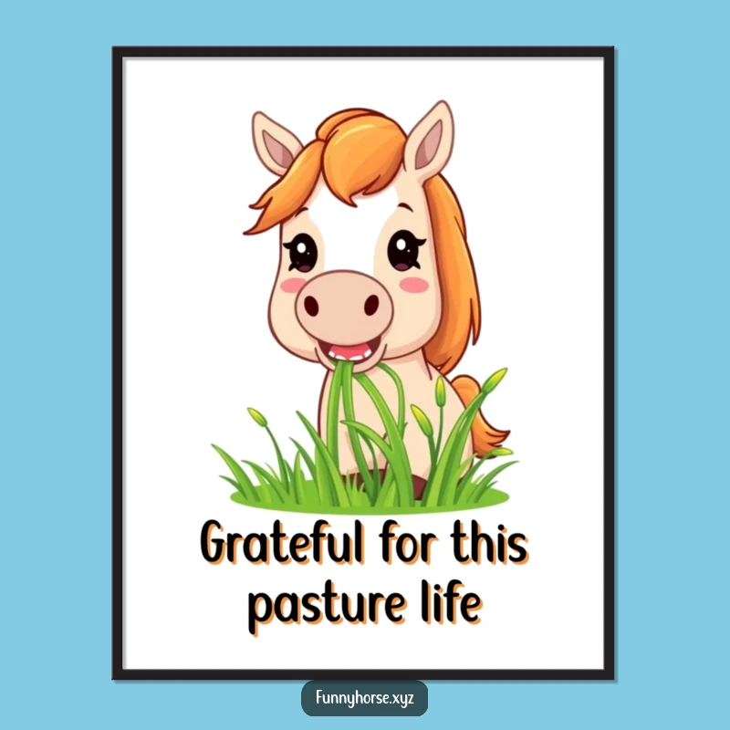 Free Printable Wall Art: Funny Horse Munching Grass, Downloadable Art for Laughs
