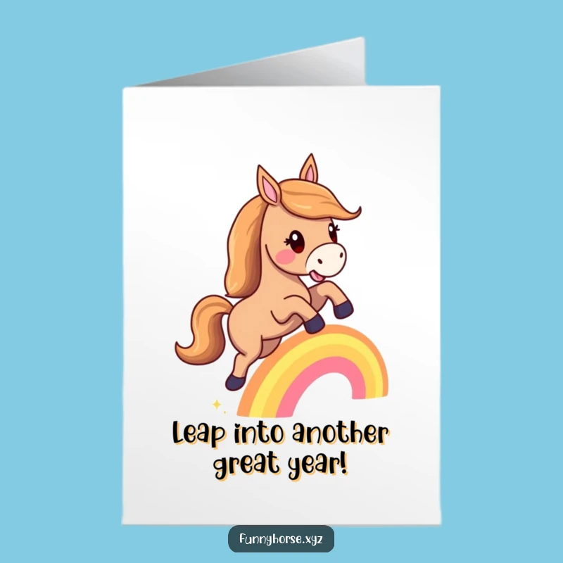 Free Printable Horse Birthday Card: Rainbow Leap Humorous Downloadable Gift