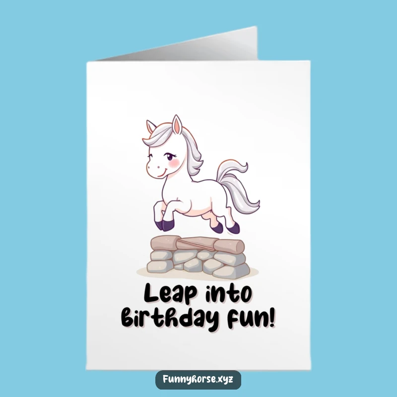 Free Printable Birthday Card: Playful Horse Leap - Funny Downloadable Gift for Adventurers