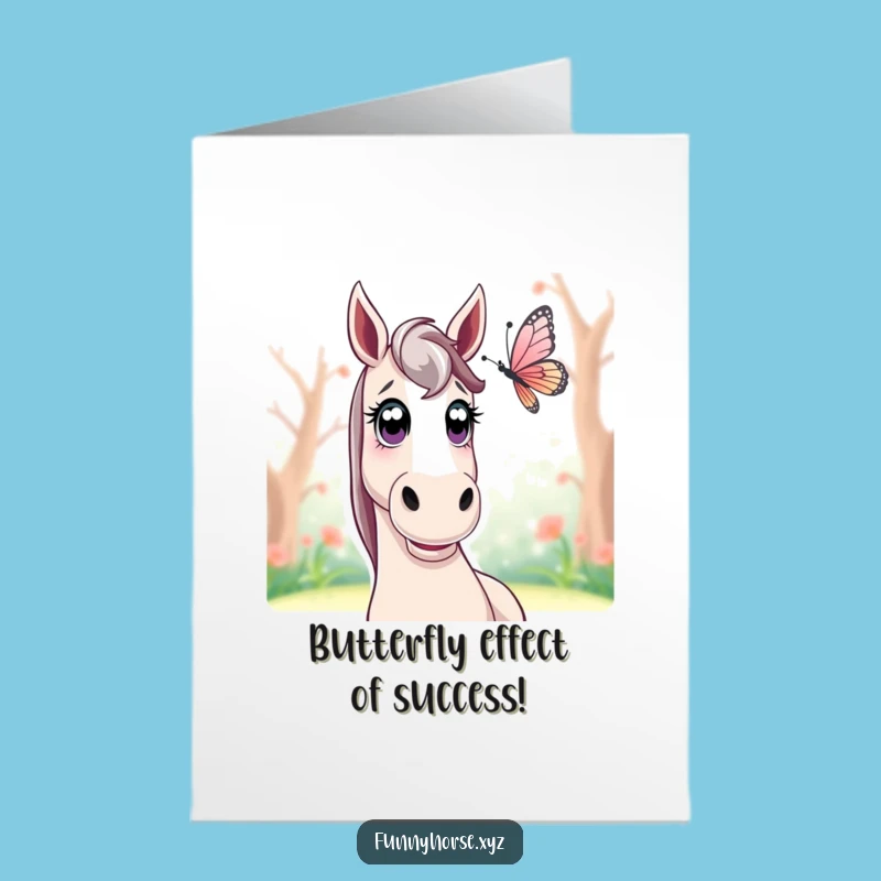 Free Printable Congrats Card: Astonished Horse & Butterfly, Downloadable Cheer