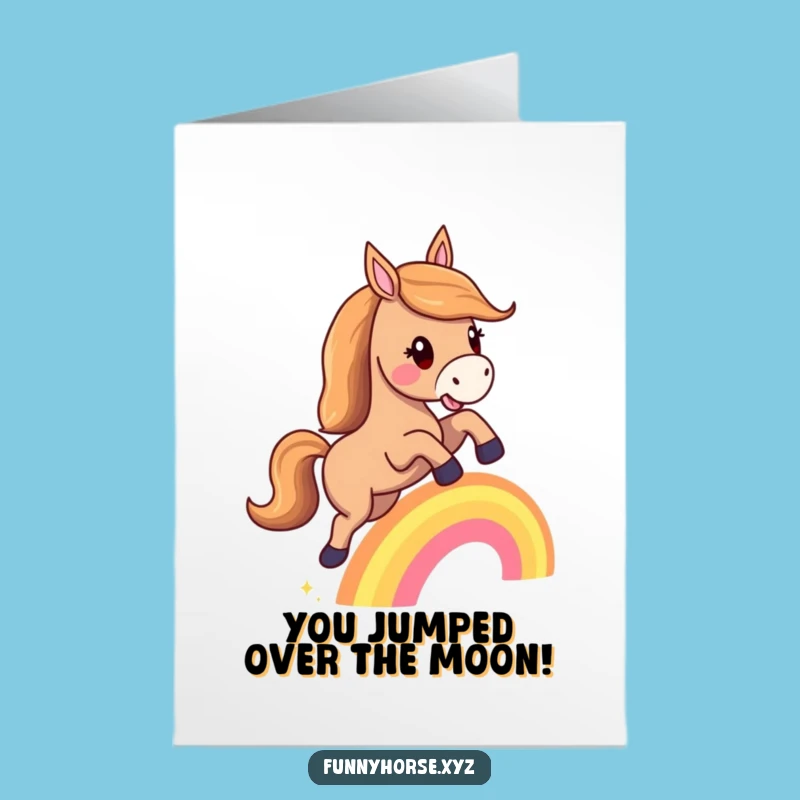 Free Printable Horse Congratulations Card: Rainbow Leap Success Downloadable