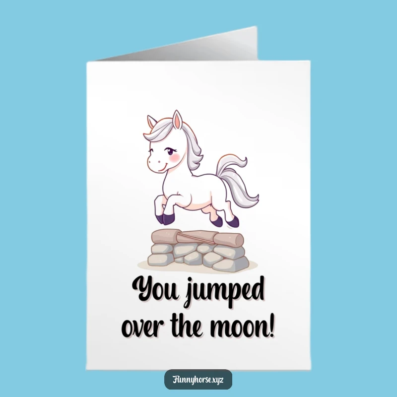 Free Printable Congrats Card: Horse's Playful Leap - Humorous Downloadable Gift for Overcomers