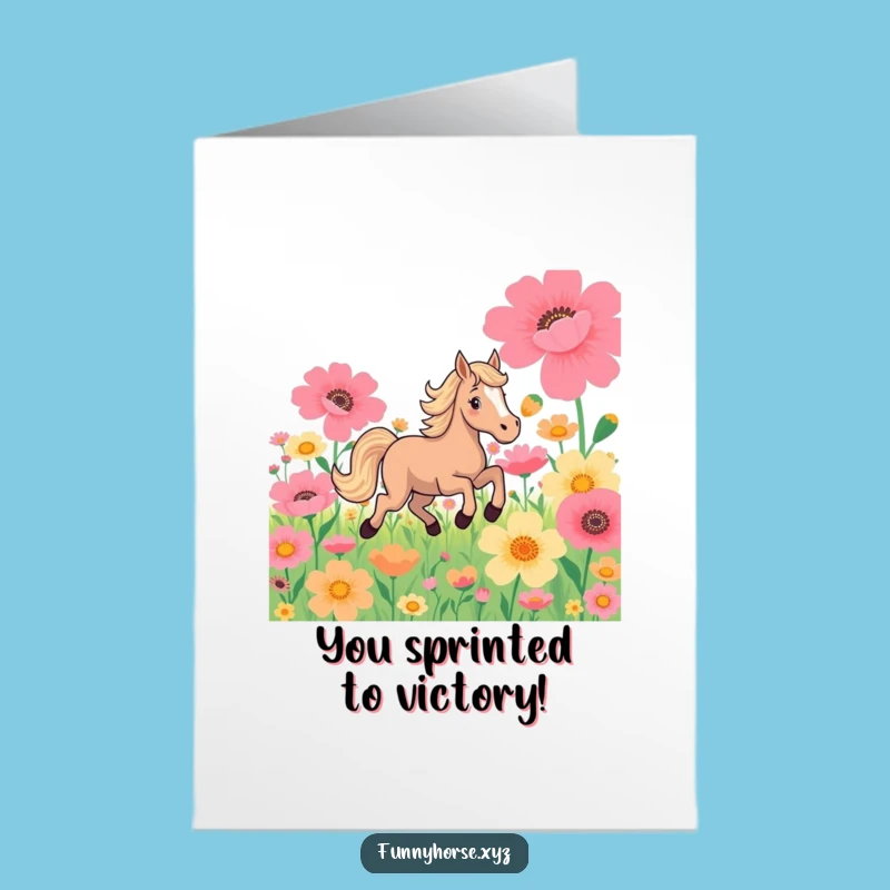 Free Printable Horse Congratulations Card: Flower Field Success Downloadable