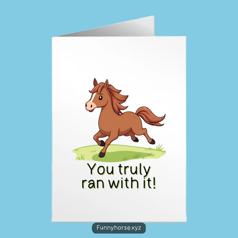 Free Printable Congrats Card: Horse's Joyful Gallop - Humorous Downloadable Gift for Winners
