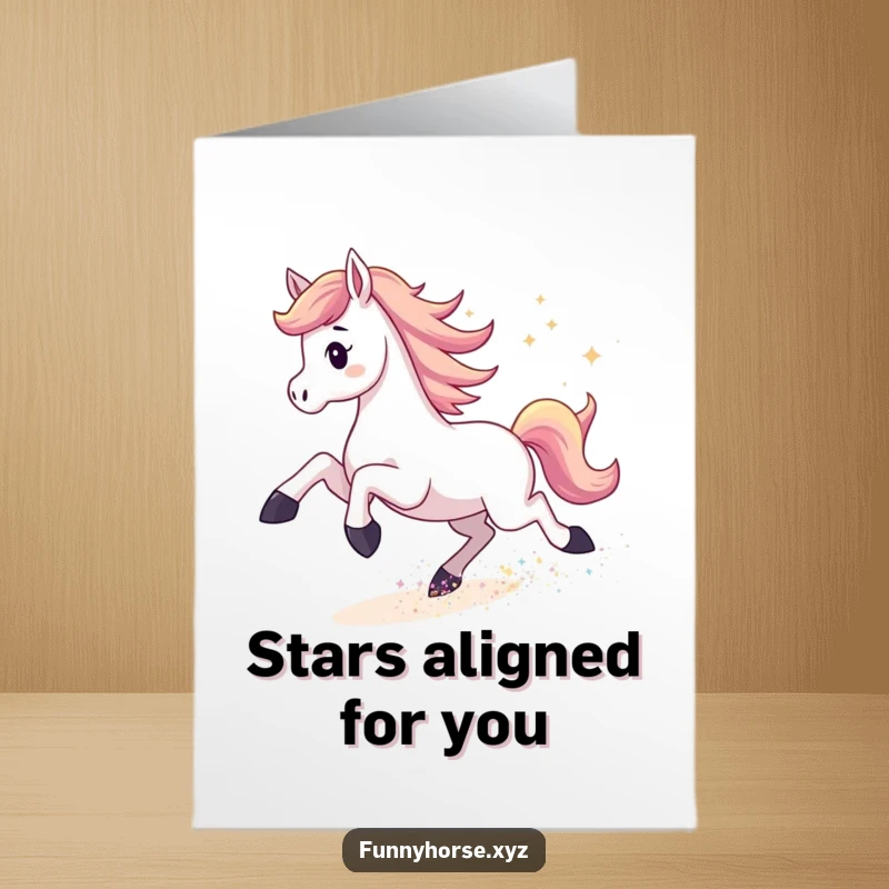 Funny Free Printable Thank You Card: Energetic horse kicking up a trail of shimmering stardust, thanking them for their sparkle.