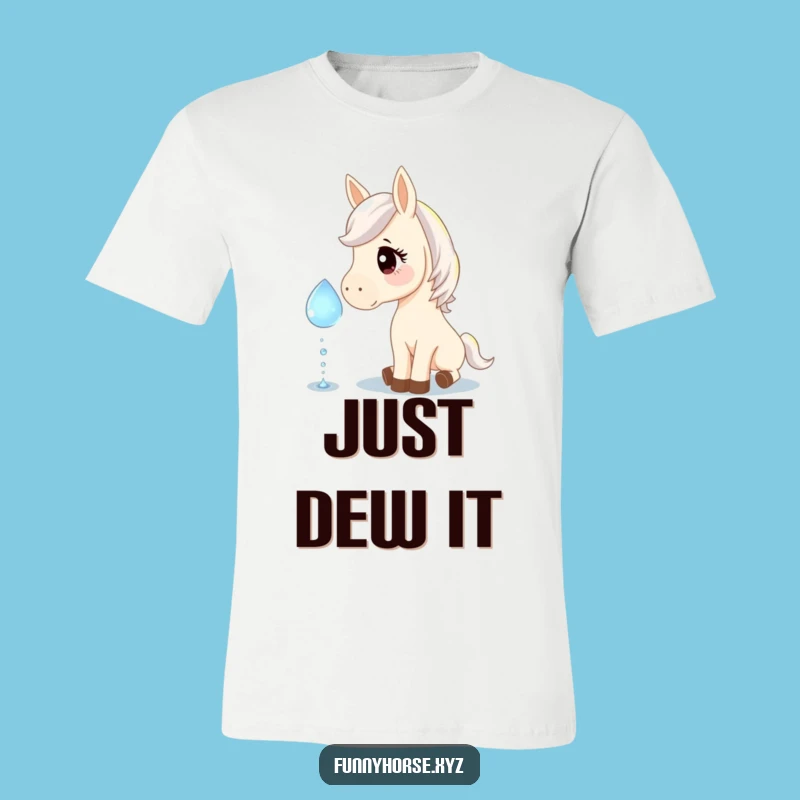 Funny Curious Horse Nudging Dewdrop T-Shirt: A Sparkling, Humorous Gift!